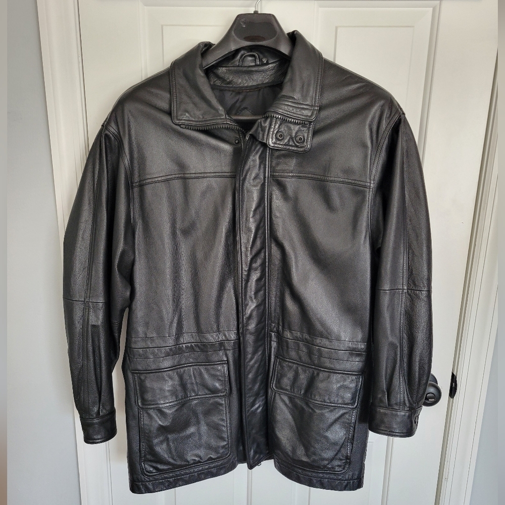 Men's Roundtree & Yorke hip-length leather coat, Medium